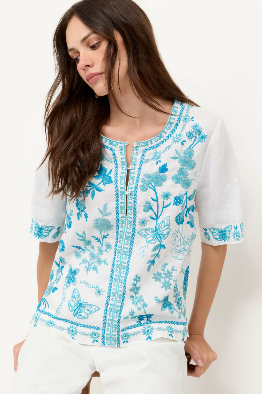 FIONA SPLIT NECK LINEN BLOUSE, , large image 2