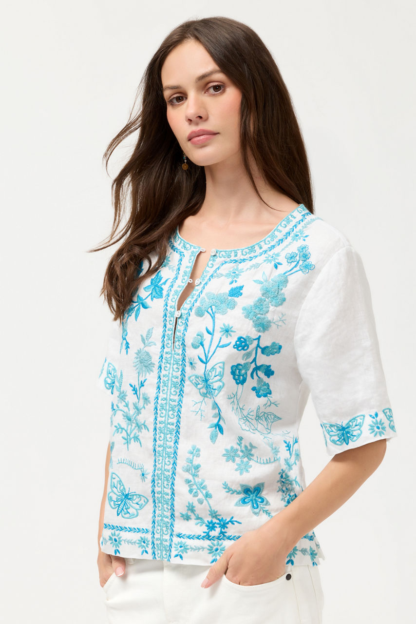 FIONA SPLIT NECK LINEN BLOUSE, , large image 4