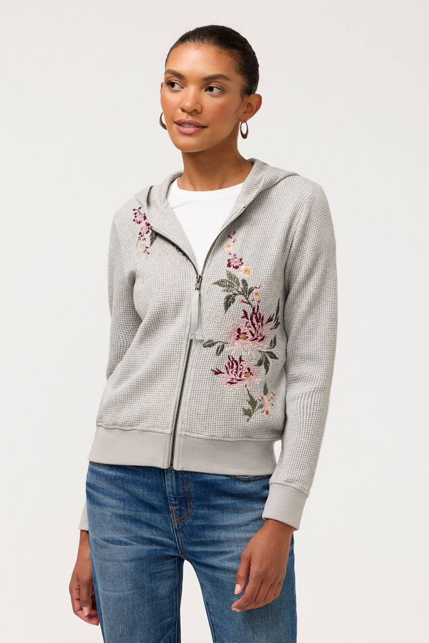 METALLIC THERMAL ZIP UP HOODIE, , large image 1