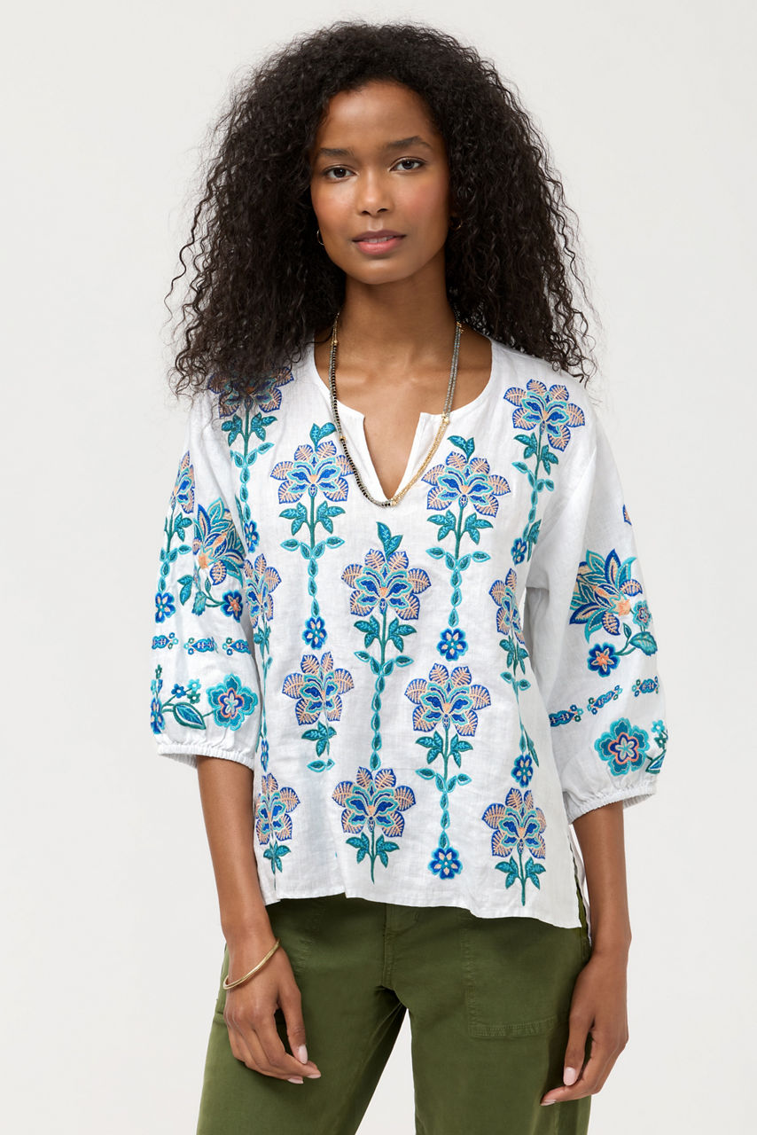 SPLIT NECK LINEN BLOUSE, , large image 1