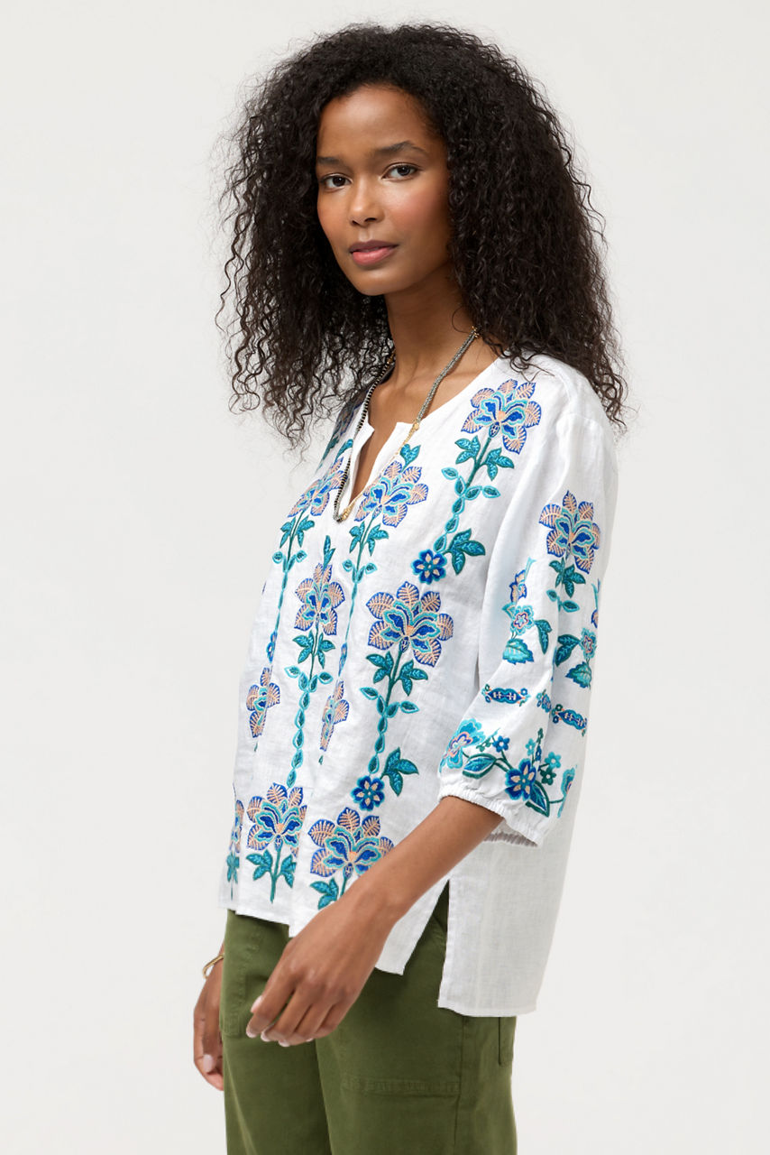 SPLIT NECK LINEN BLOUSE, , large image 2