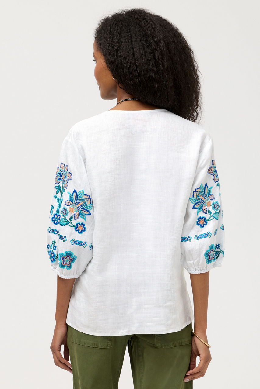 SPLIT NECK LINEN BLOUSE, , large image 3