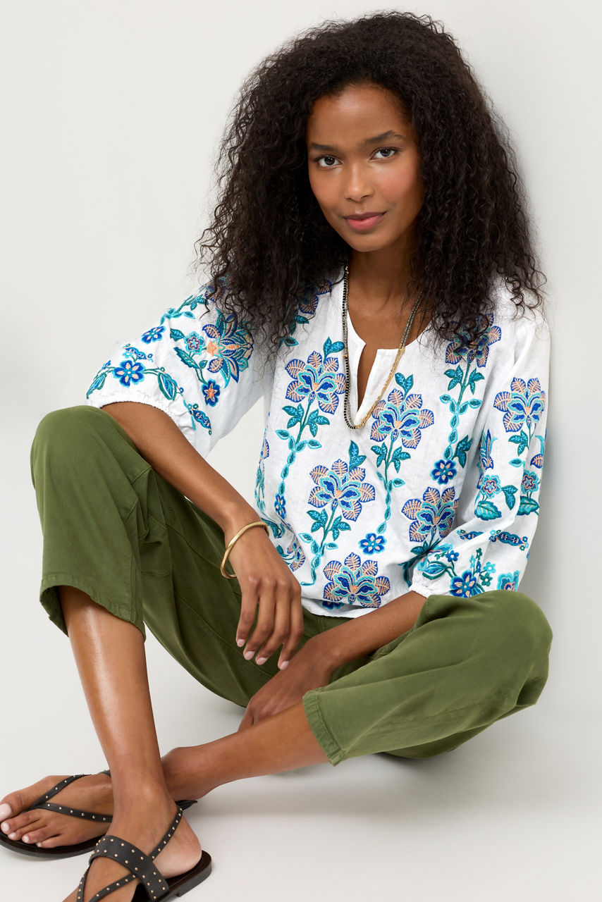 SPLIT NECK LINEN BLOUSE, , large image 4