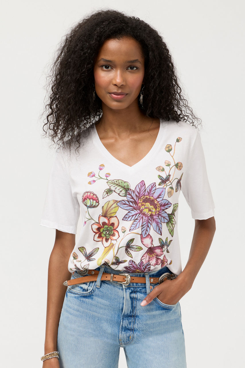 RAW HEM V-NECK TEE, , large image 1