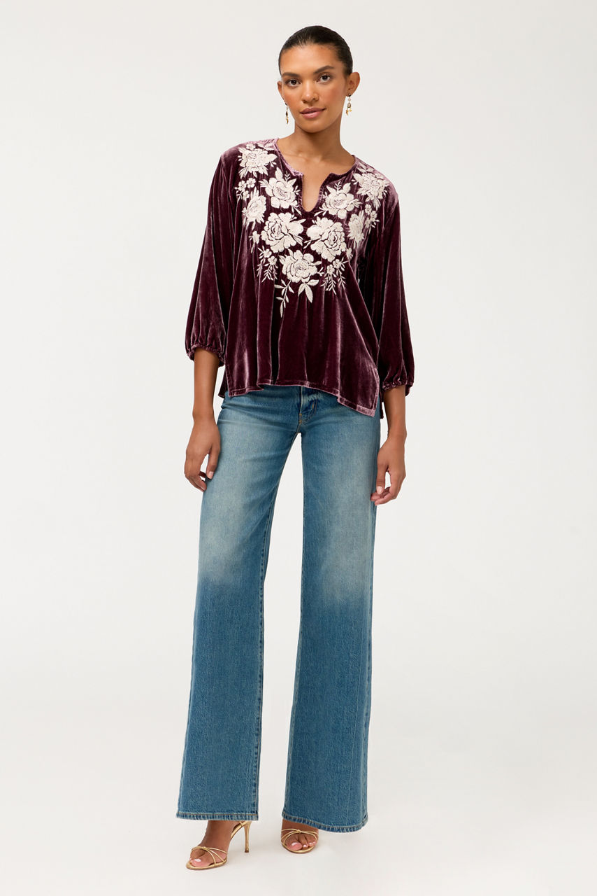 SPLIT NECK VELVET BLOUSE, , large image 2