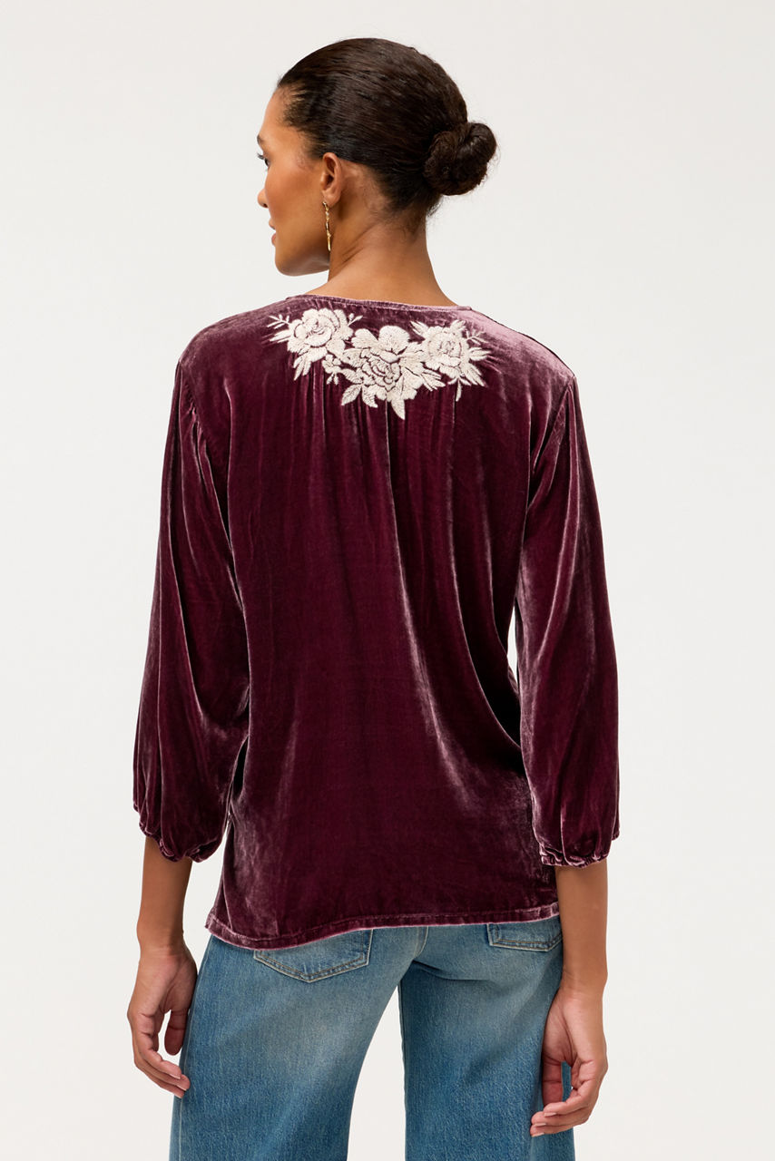 SPLIT NECK VELVET BLOUSE, , large image 3