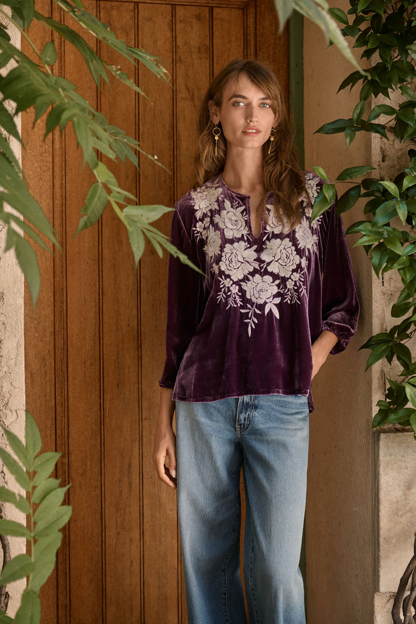 SPLIT NECK VELVET BLOUSE, , large image 4