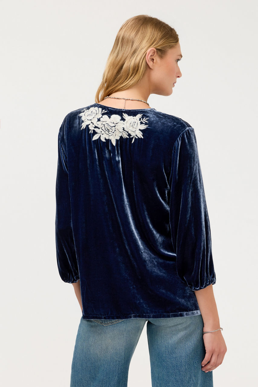 SPLIT NECK VELVET BLOUSE, , large image 3