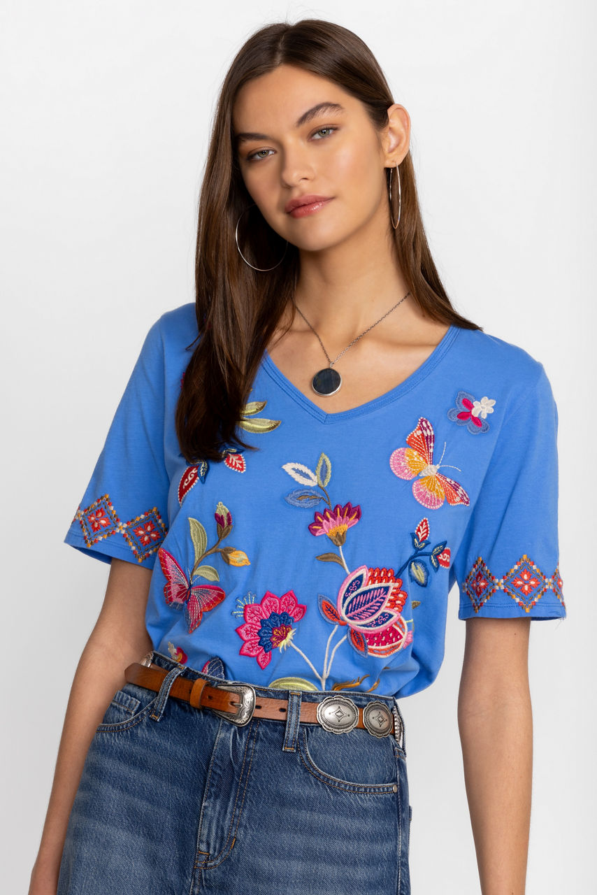 GRACEY TRAPUNTO V-NECK T-SHIRT