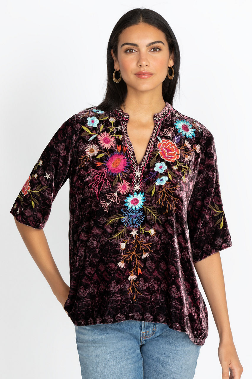 Buy Ulla Velvet Easy V-Neck Blouse | Johnny Was
