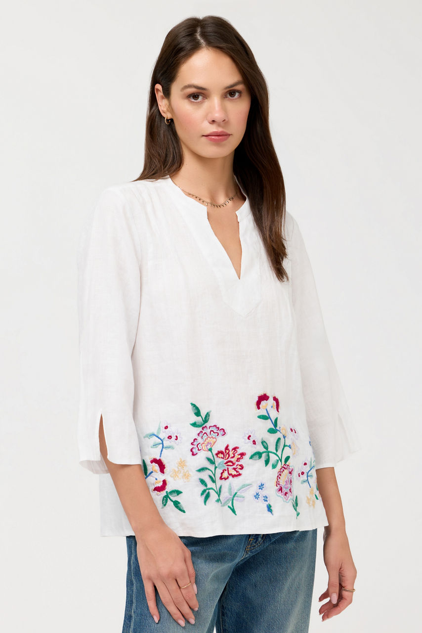 SLOANE V-NECK LINEN BLOUSE, , large image 1