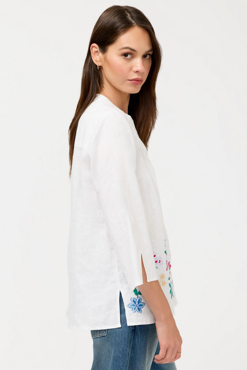 SLOANE V-NECK LINEN BLOUSE, , large image 2
