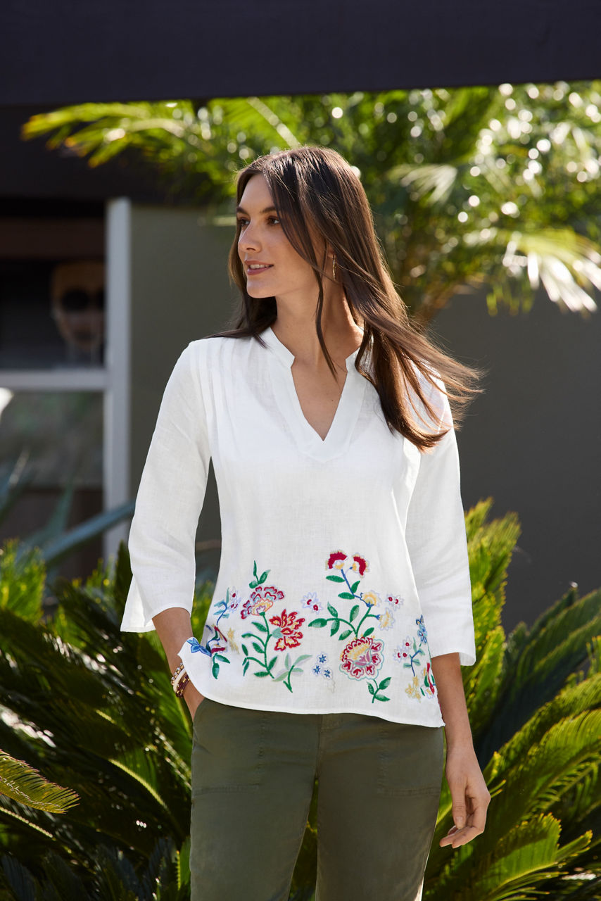 SLOANE V-NECK LINEN BLOUSE, , large image 4