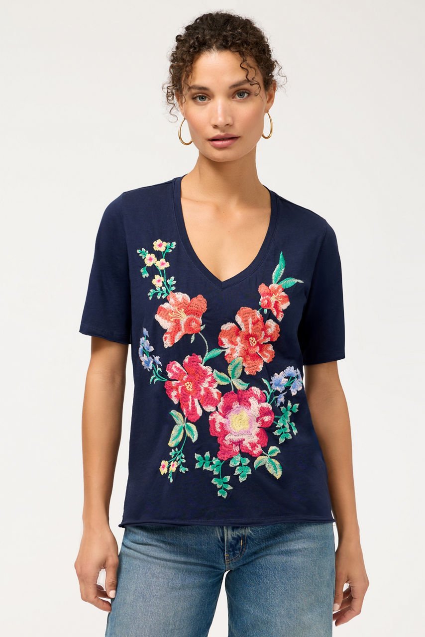 CELIORA RAW HEM V-NECK TEE, , large image 1