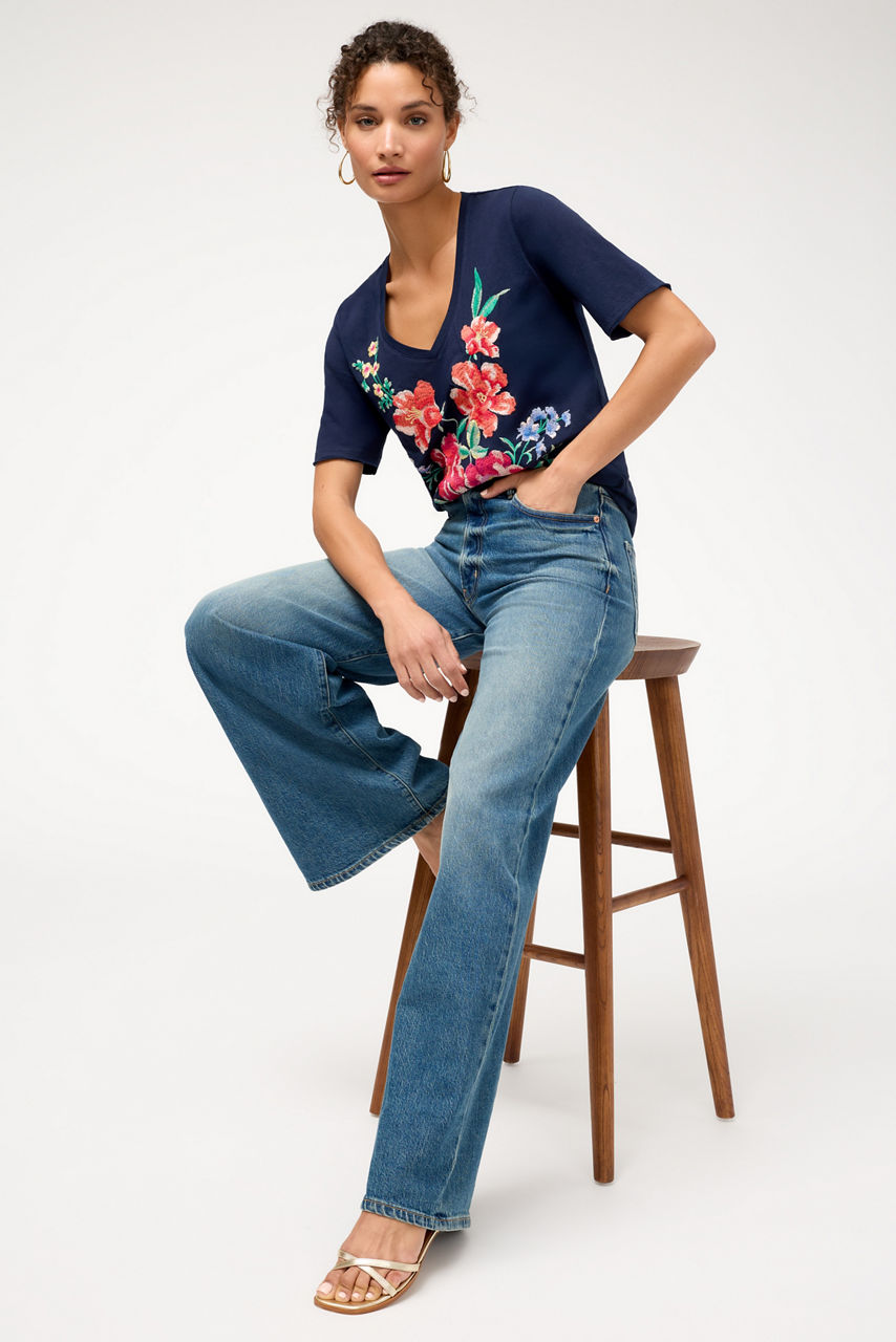 CELIORA RAW HEM V-NECK TEE, , large image 3