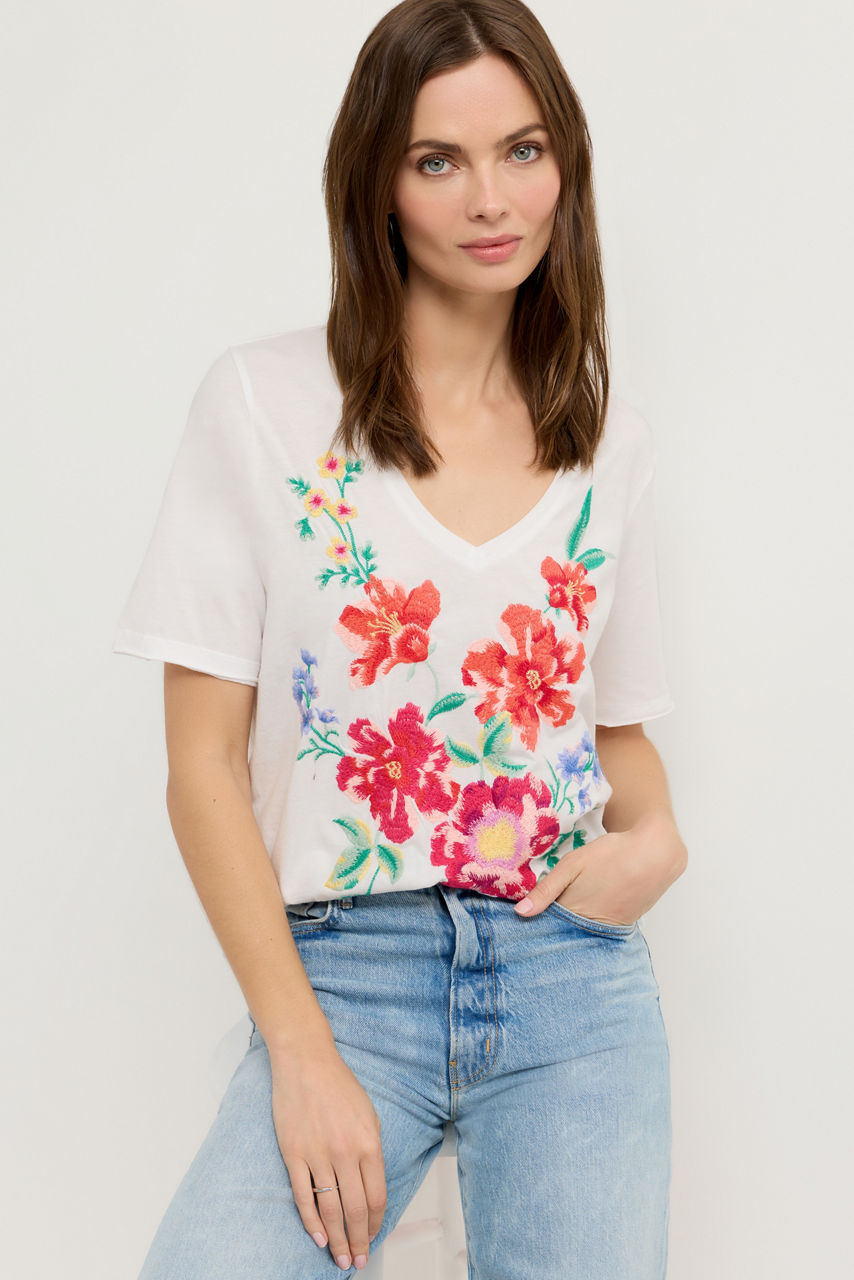 CELIORA RAW HEM V-NECK TEE, , large image 1