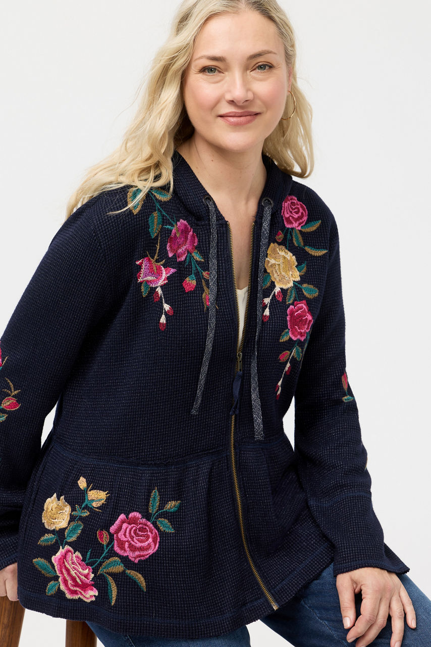 PEPLUM METALLIC THERMAL HOODIE, , large image 1