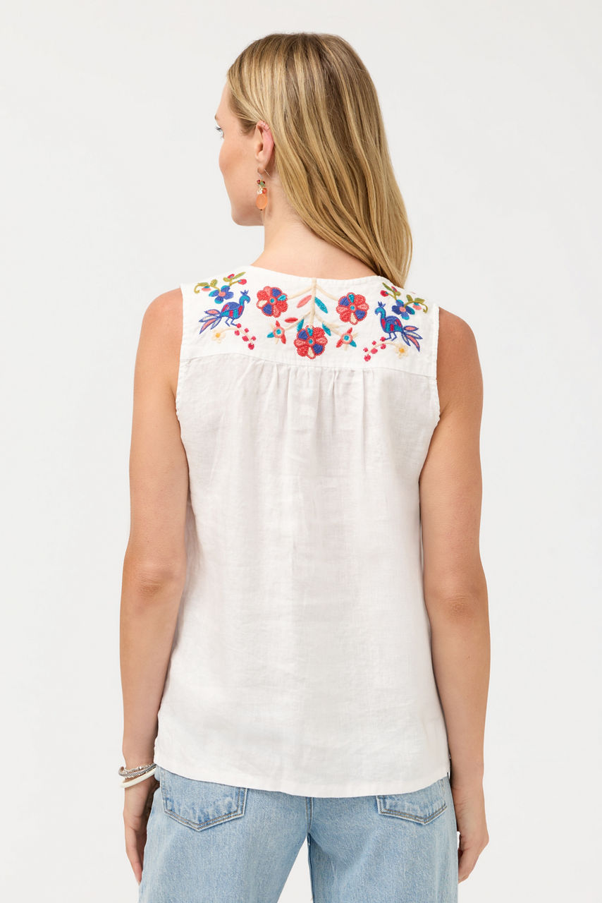 V-NECK SHIRRED LINEN TANK, , large image 3