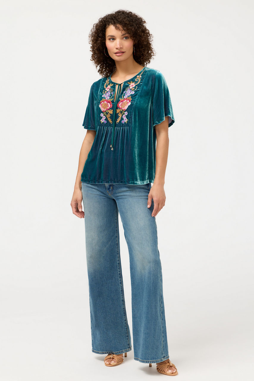 VELVET YOKE BLOUSE, , large image 1
