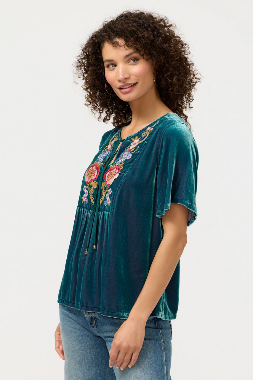 VELVET YOKE BLOUSE, , large image 2