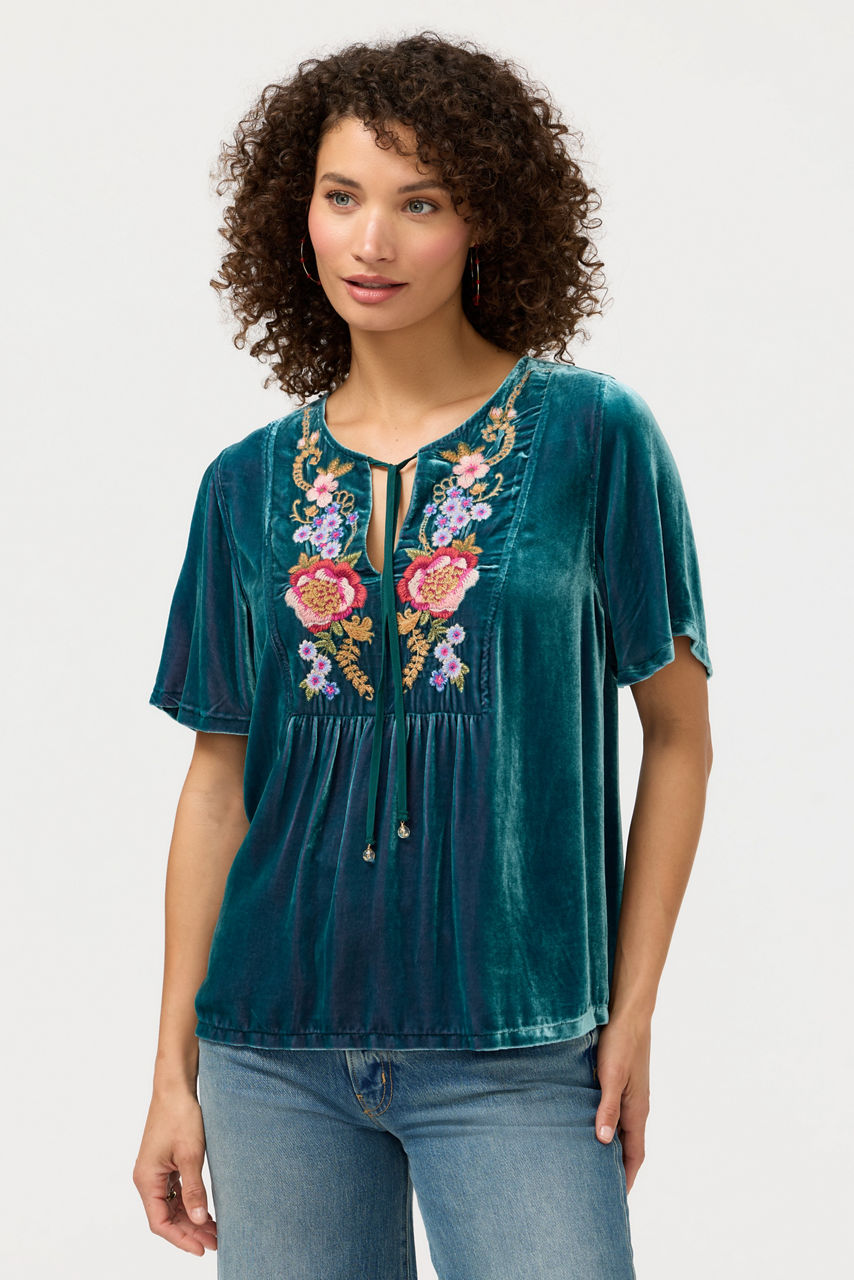 VELVET YOKE BLOUSE, , large image 3