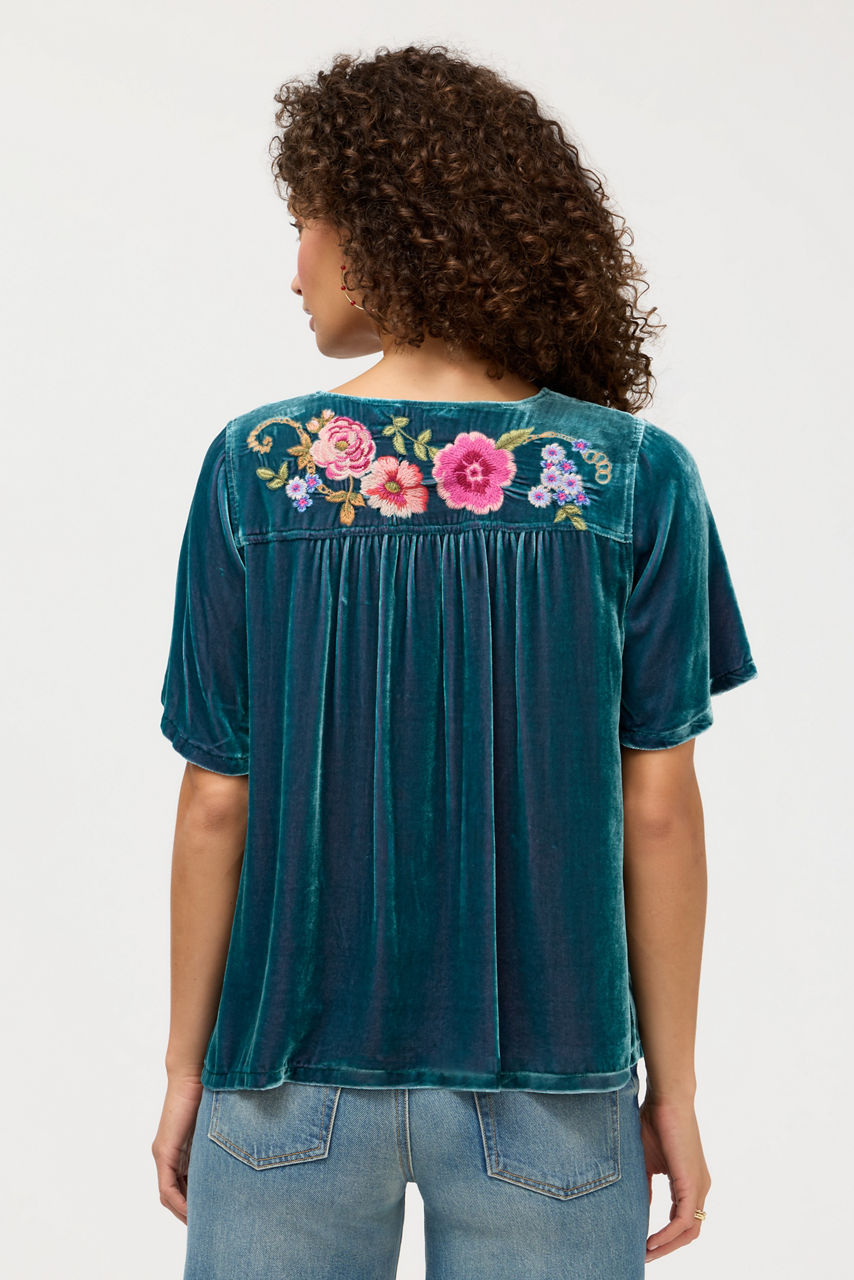 VELVET YOKE BLOUSE, , large image 4