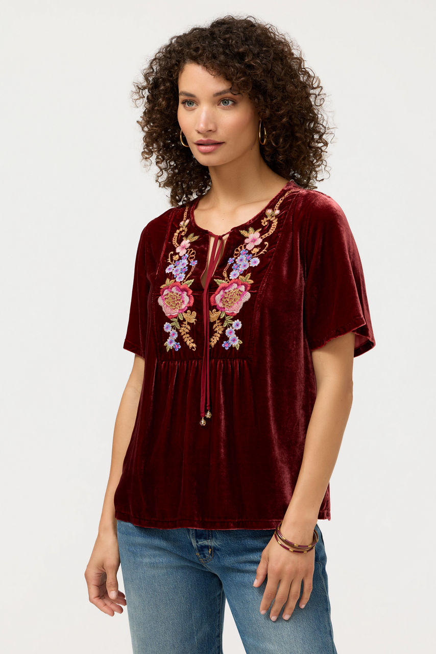 VELVET YOKE BLOUSE, , large image 1