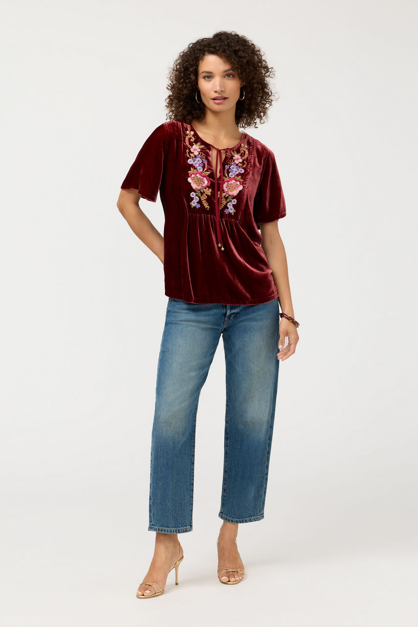 VELVET YOKE BLOUSE, , large image 2