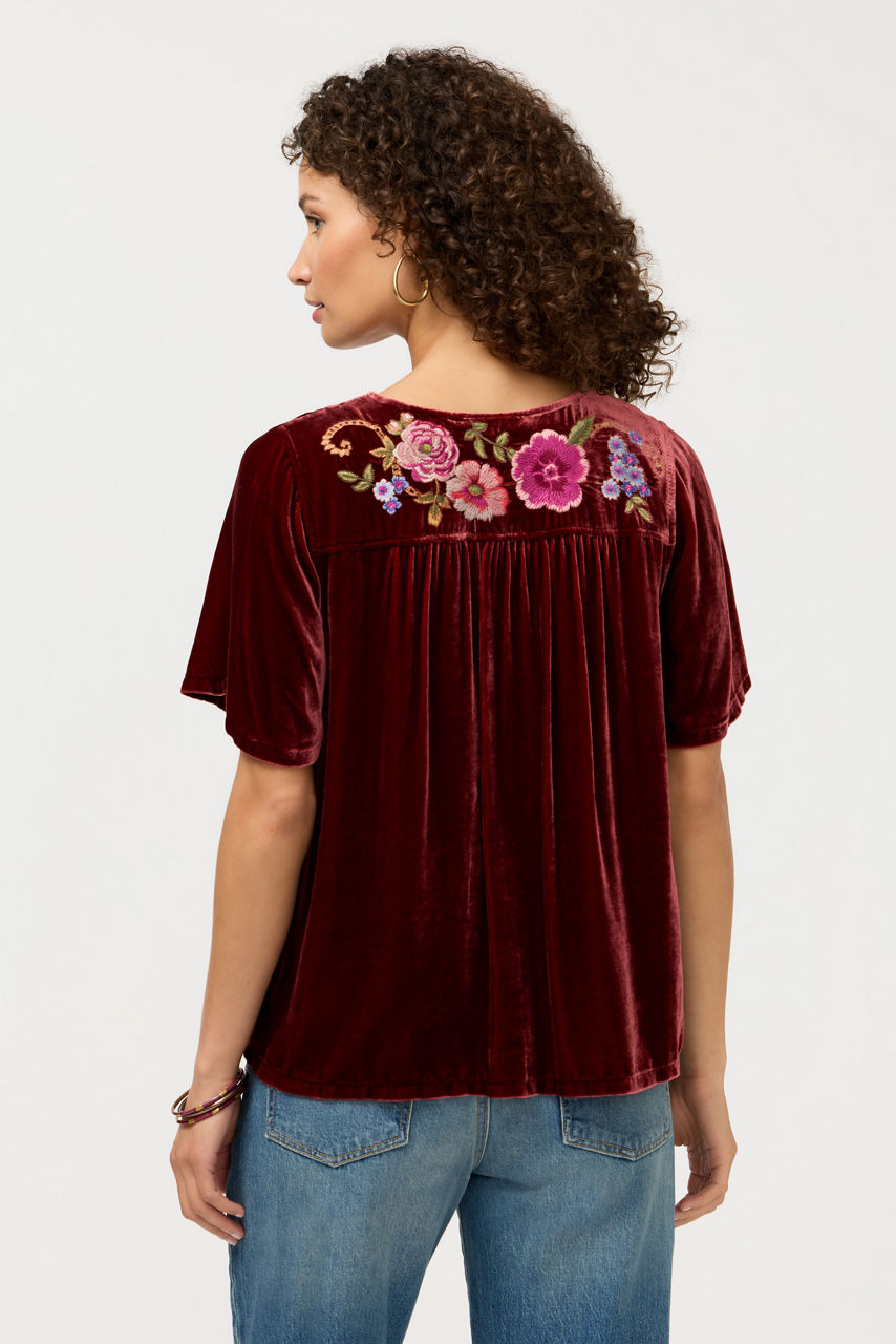 VELVET YOKE BLOUSE, , large image 3