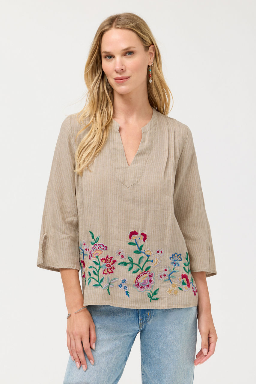 SLOANE V‑NECK LINEN BLOUSE, , large image 1