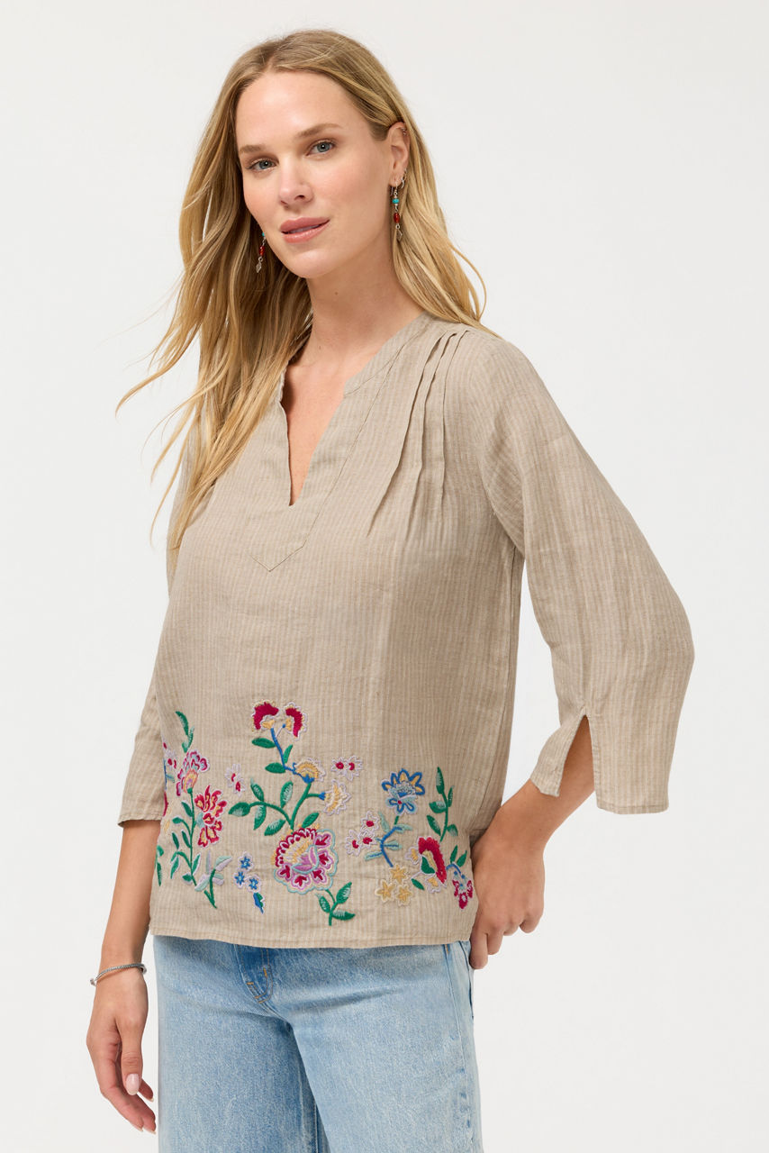 SLOANE V‑NECK LINEN BLOUSE, , large image 2