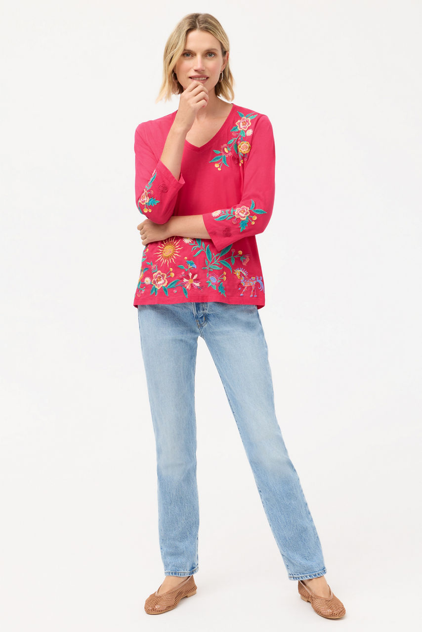 3/4 SLEEVE TRAPUNTO V-NECK TEE, , large image 2