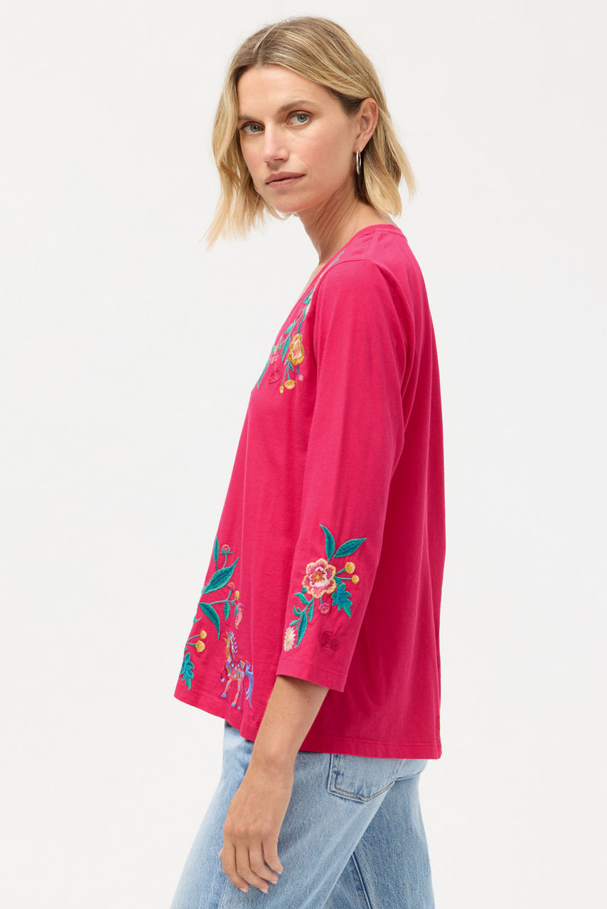 3/4 SLEEVE TRAPUNTO V-NECK TEE, , large image 3