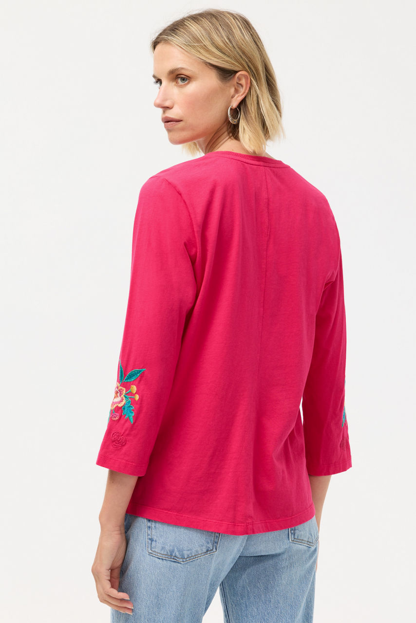 3/4 SLEEVE TRAPUNTO V-NECK TEE, , large image 4