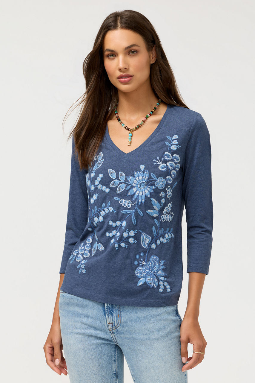 3/4 SLEEVE V-NECK TEE, , large image 1