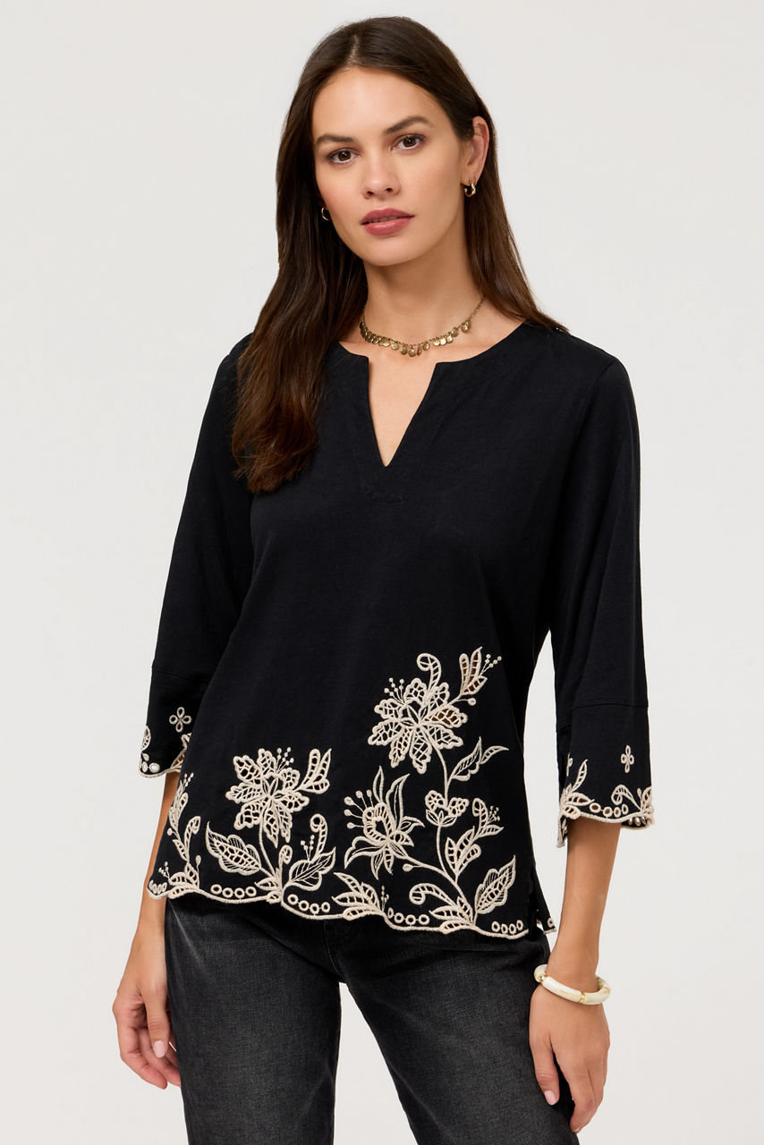 SPLIT NECK RELAXED T-SHIRT, , large image 1