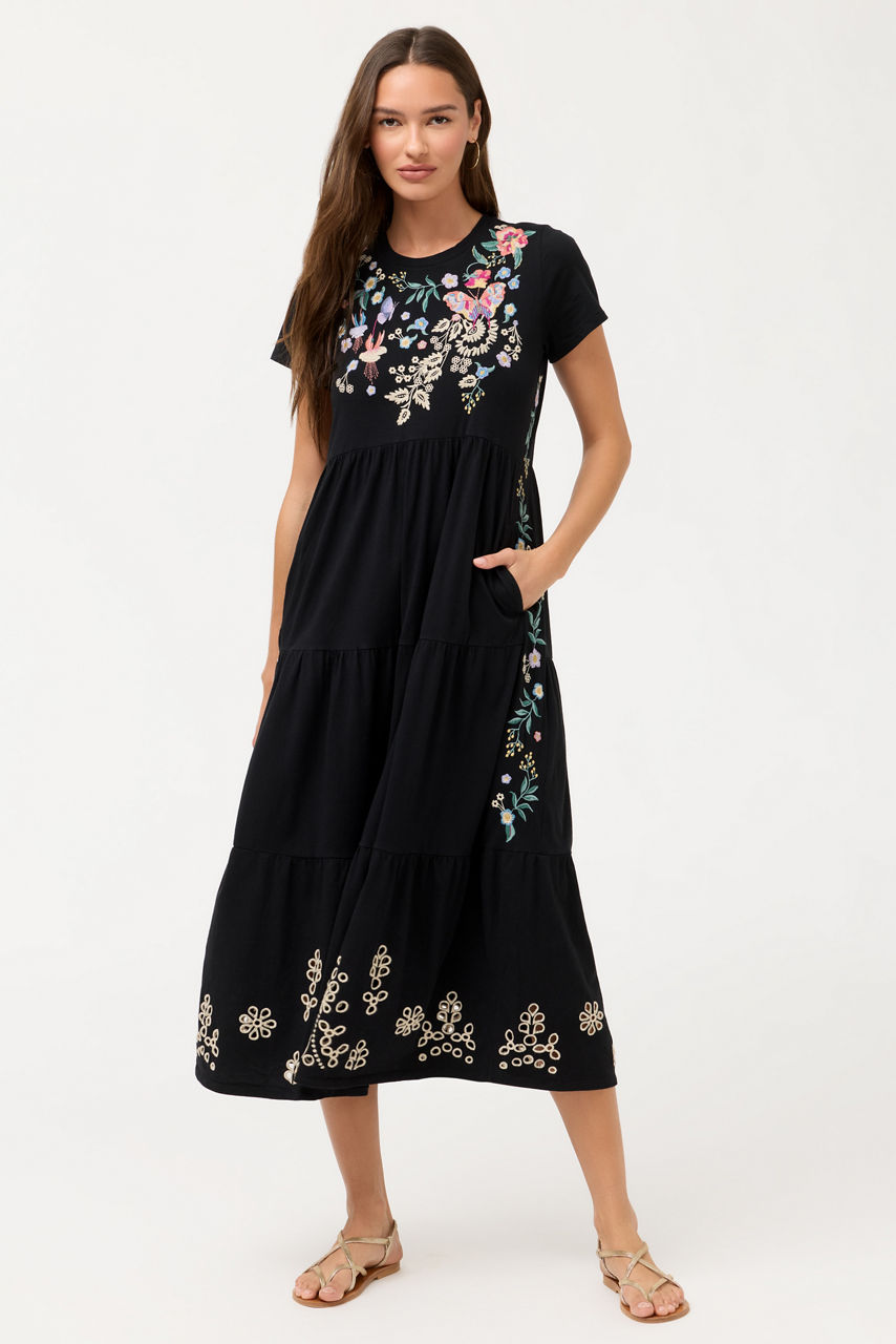 CAP SLEEVE KNIT EYELET MAXI DRESS, , large image 1