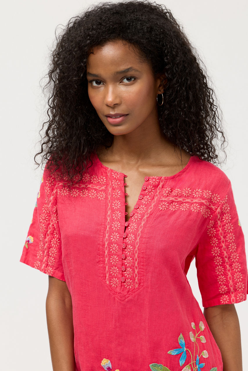 SEAMED BUTTON NECK LINEN DRESS, , large image 3