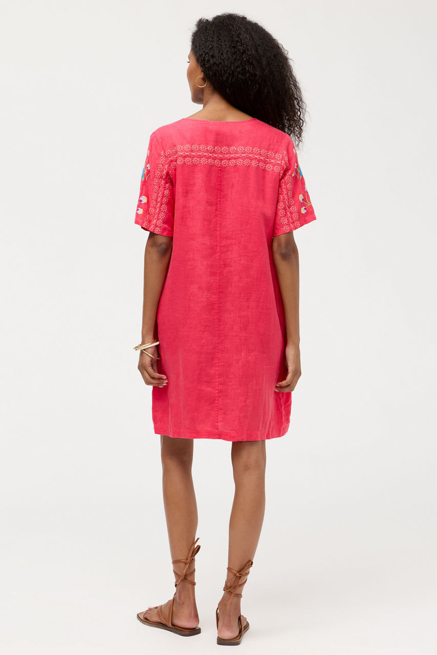 SEAMED BUTTON NECK LINEN DRESS, , large image 4