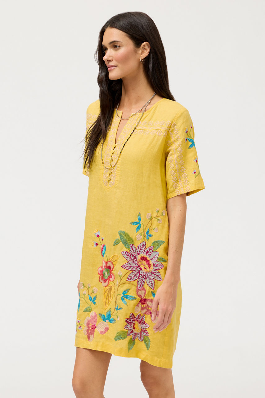 SEAMED BUTTON NECK LINEN DRESS, , large image 2