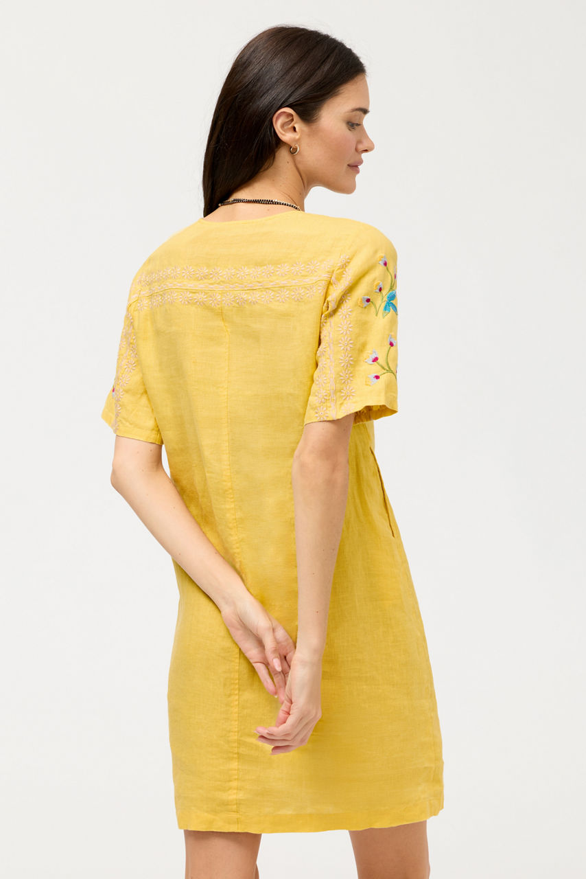 SEAMED BUTTON NECK LINEN DRESS, , large image 3