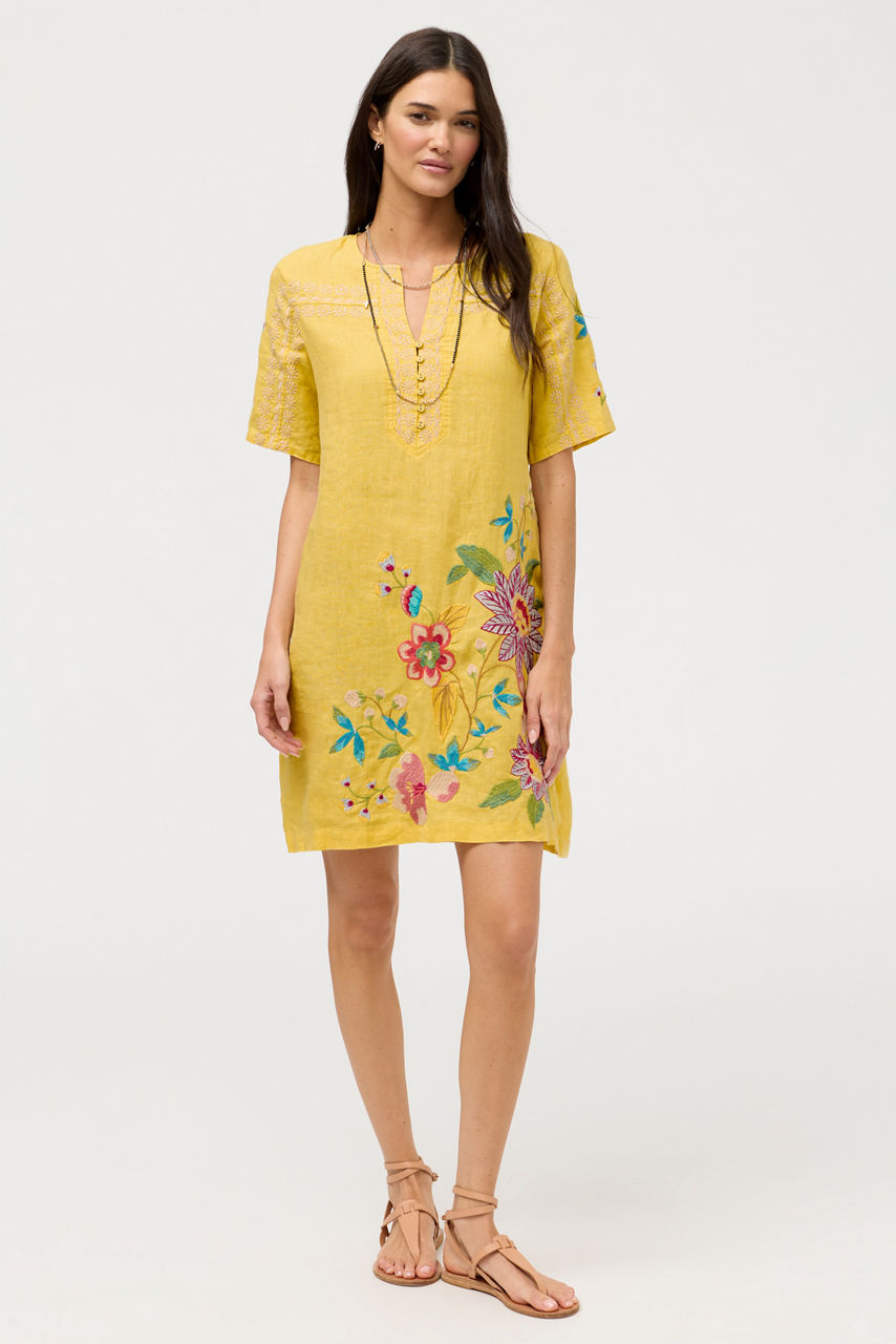 SEAMED BUTTON NECK LINEN DRESS, , large image 4