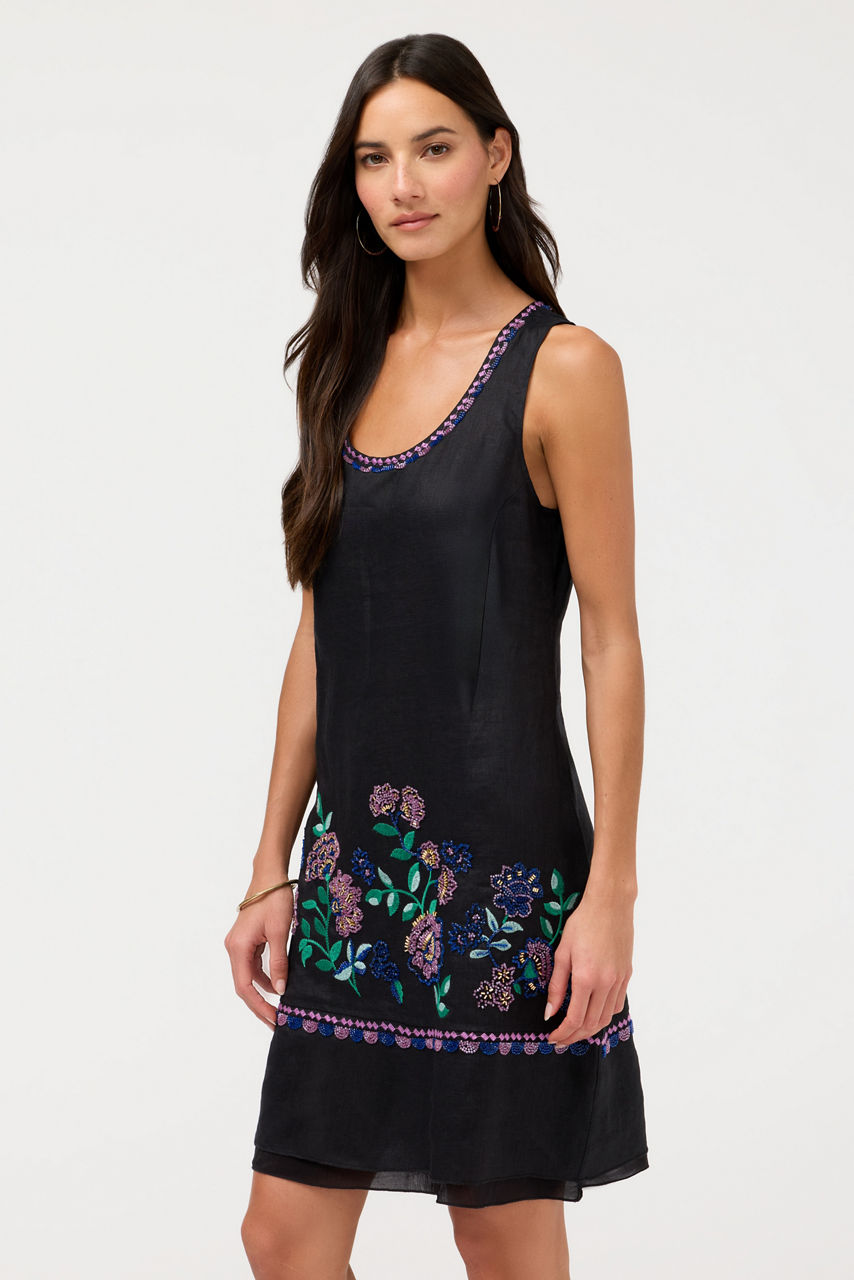 LINEN MIXED MEDIA TANK DRESS, , large image 3