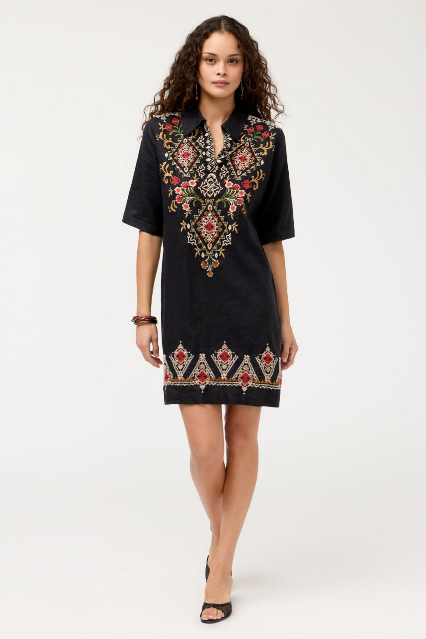LINEN RELAXED HENLEY DRESS, , large image 1