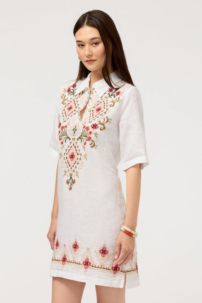 LINEN RELAXED HENLEY DRESS, , large image 2
