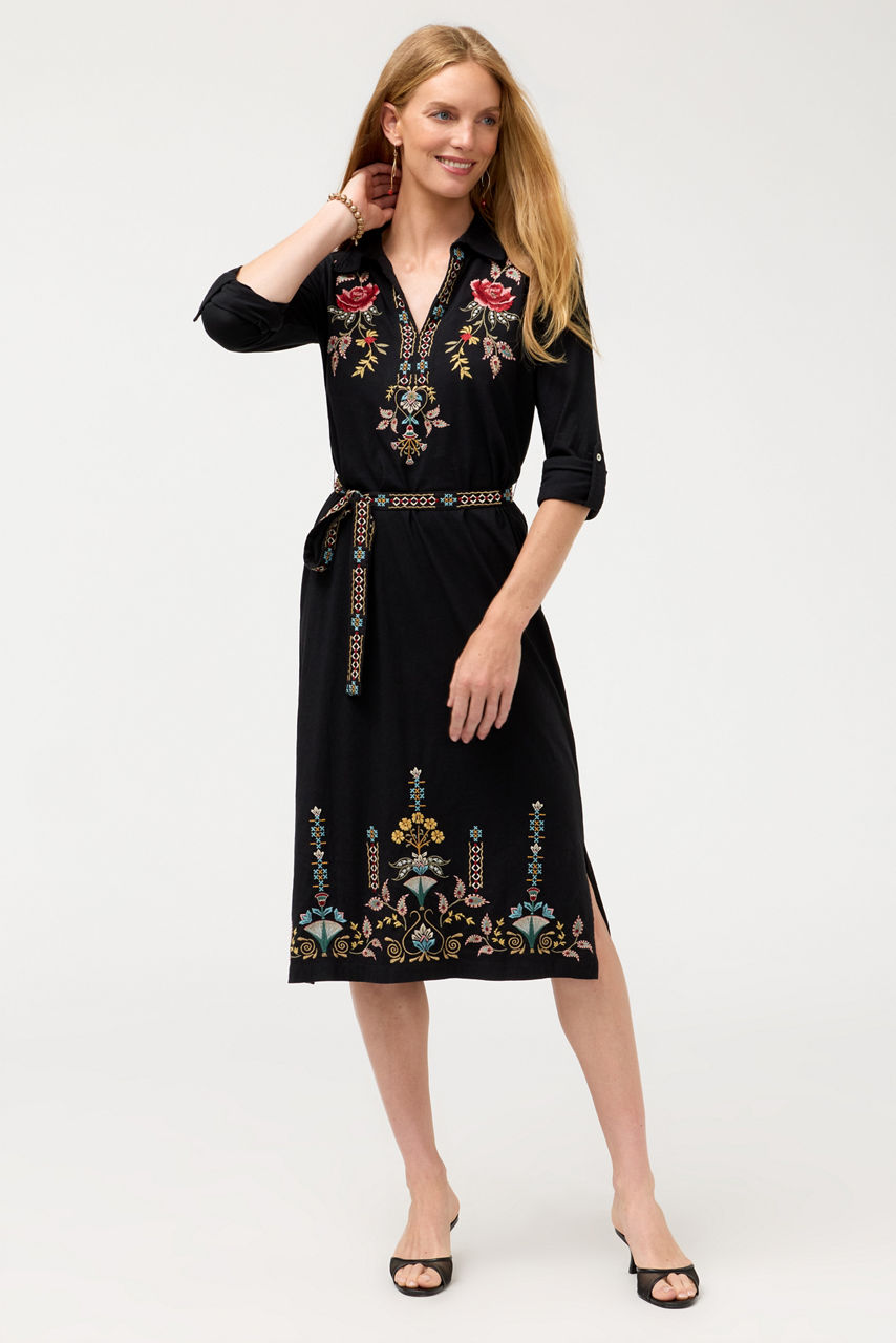 EMBROIDERED BELT HENLEY DRESS, , large image 1