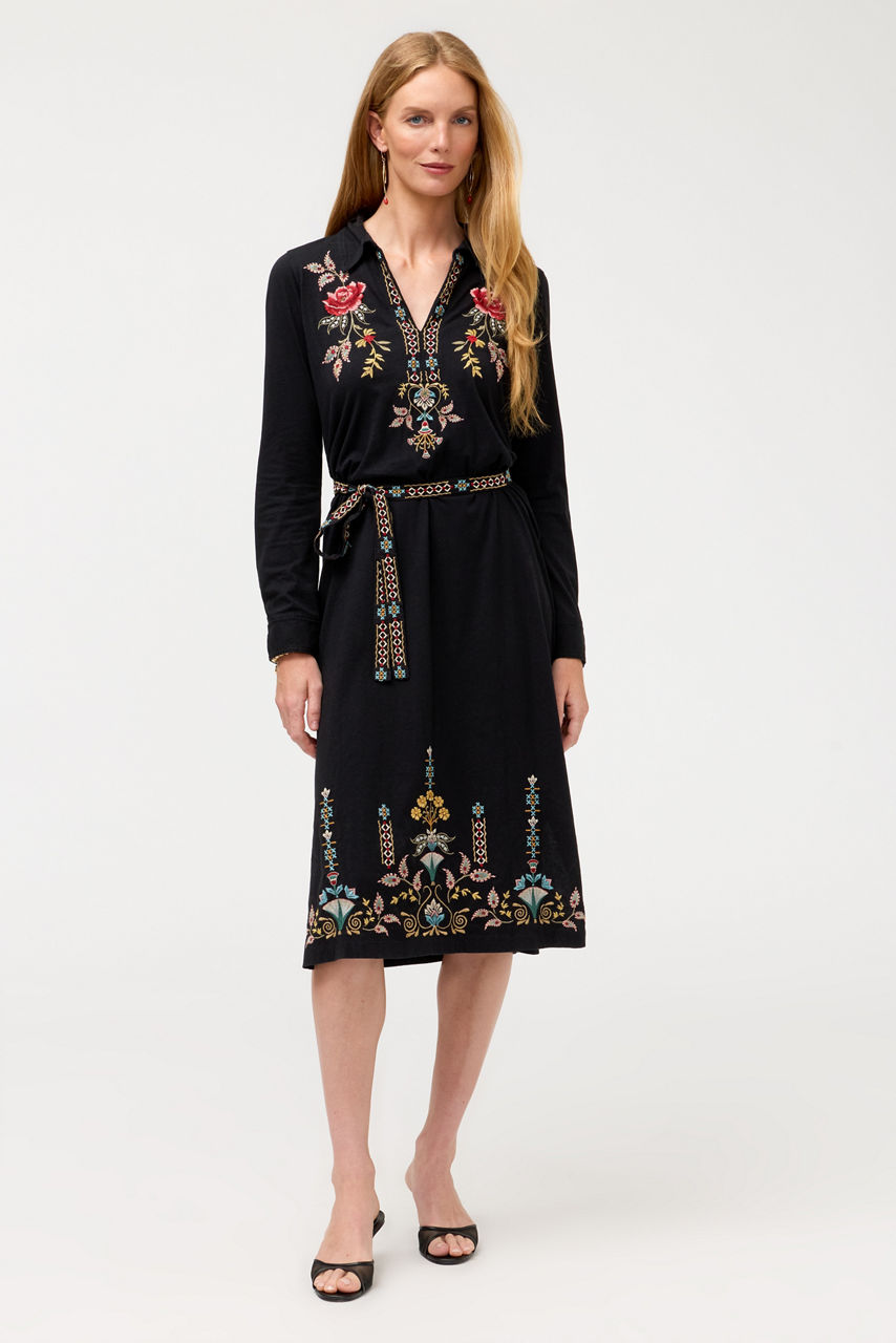 EMBROIDERED BELT HENLEY DRESS, , large image 2