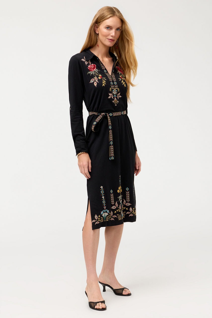 EMBROIDERED BELT HENLEY DRESS, , large image 3