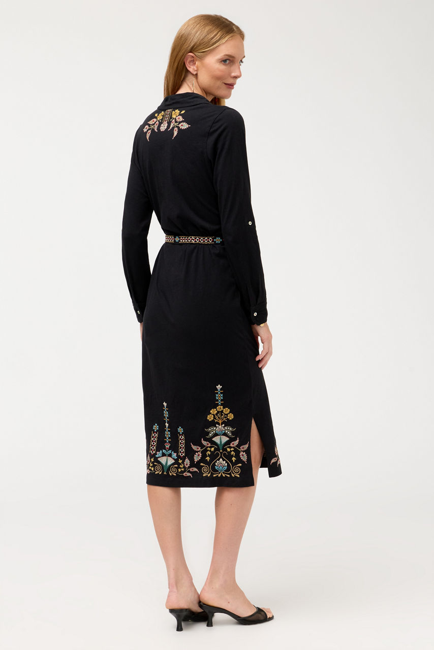 EMBROIDERED BELT HENLEY DRESS, , large image 4