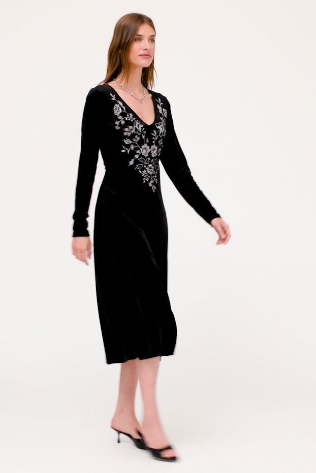 V-NECK VELOUR DRESS, , large video